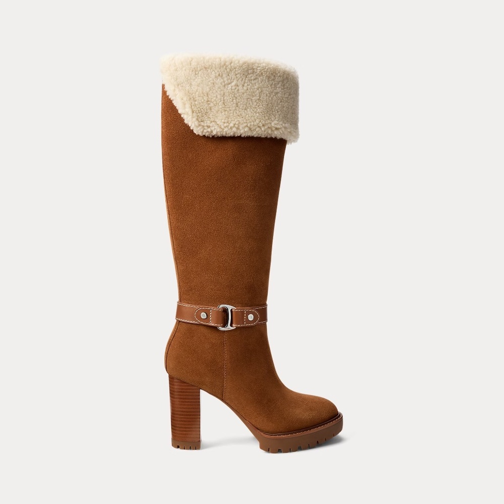 Lauren-Ralph Lauren Tasha Suede & Shearling Tall Heel Boot